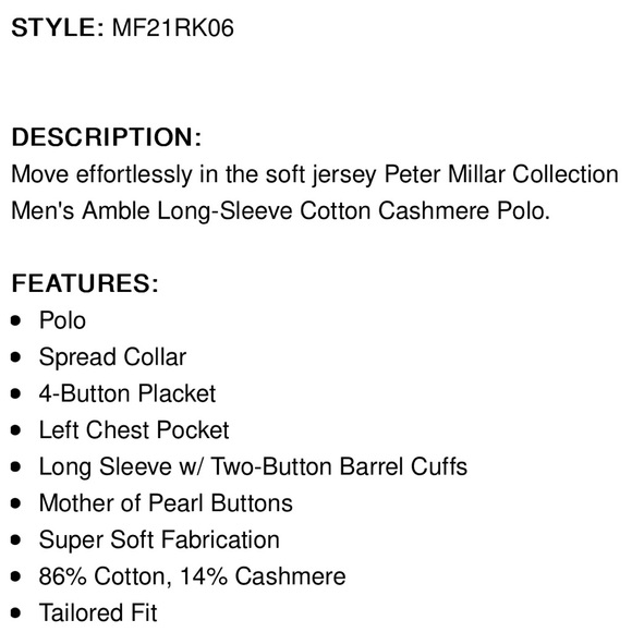 Peter Millar Men’s Cotton Cashmere Amble Long-Sleeve Polo Shirt Sz XL - Picture 13 of 13